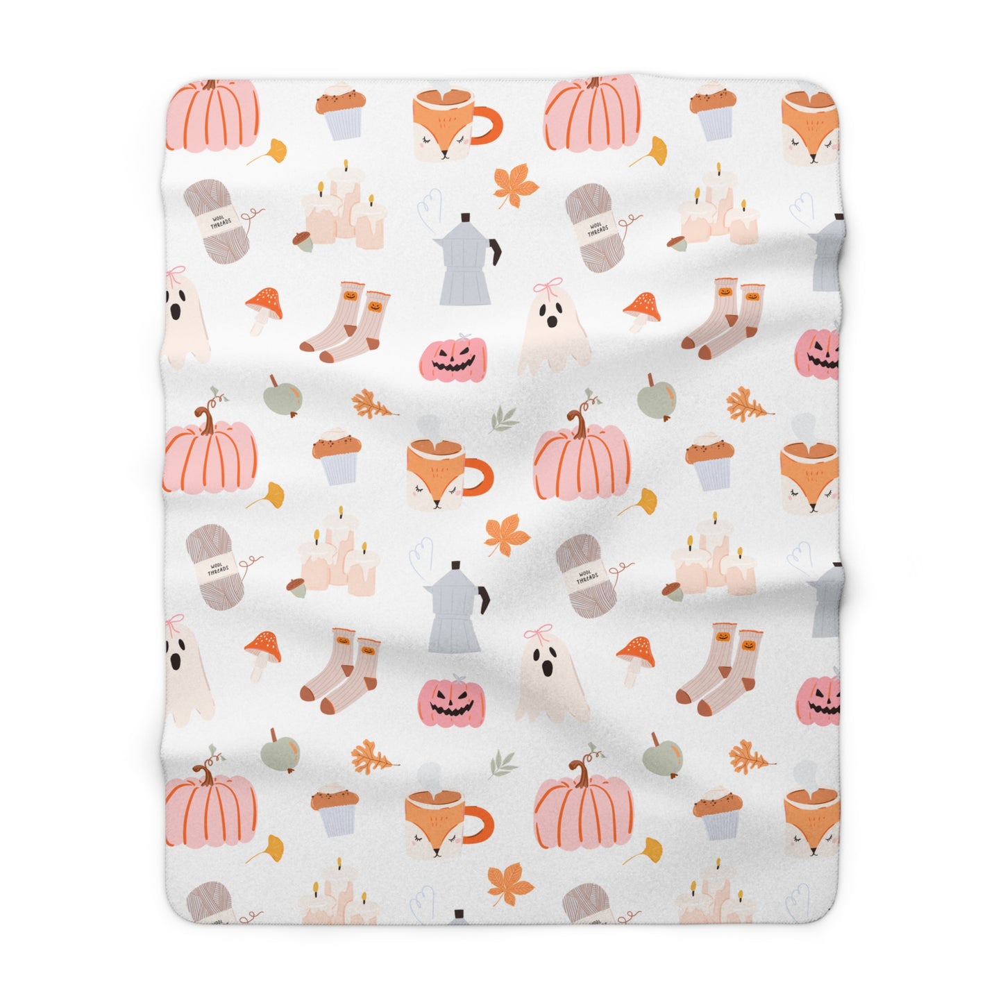 Fall Girlie Pattern Sherpa Fleece Blanket | Perfect for Autumn Comfort, Halloween Decor, Snuggling, Gifts for Her, Home Decor