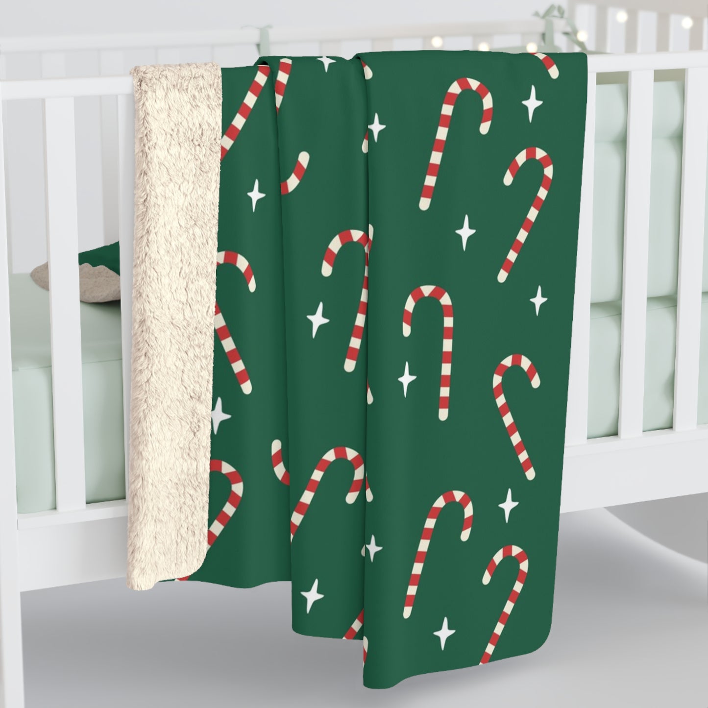 Green Candy Cane Sherpa Blanket