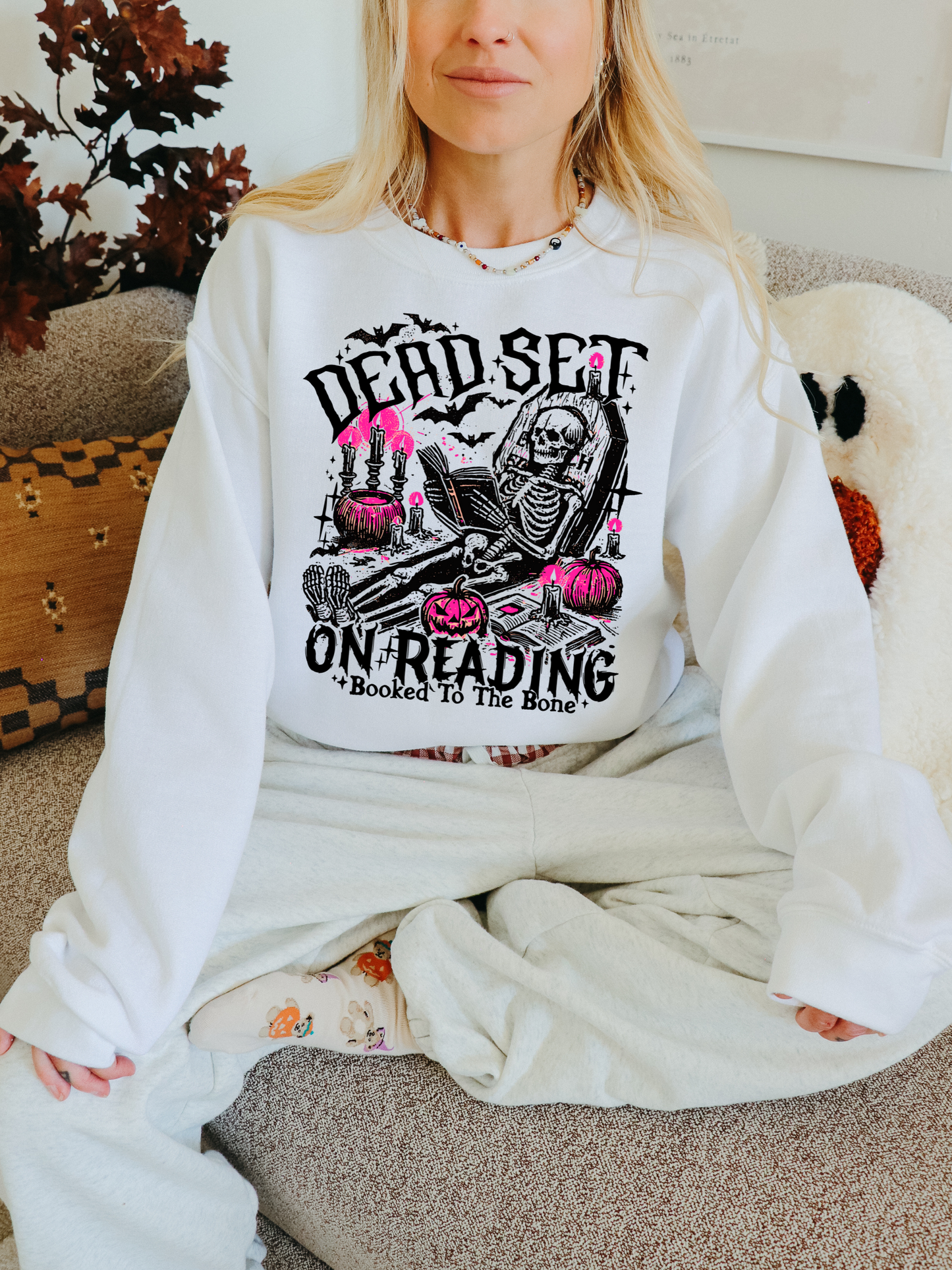 Spooky Reading Sweatshirt - Dead Set on Reading, Halloween Apparel, Book Lover Gift, Unisex Crewneck, Cozy Fall Fashion