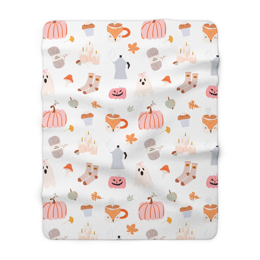 Fall Girlie Pattern Sherpa Fleece Blanket | Perfect for Autumn Comfort, Halloween Decor, Snuggling, Gifts for Her, Home Decor