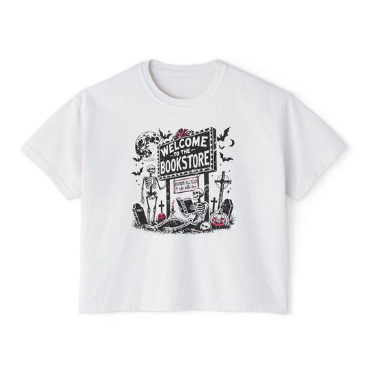 Comfort Colors Crop Tee - Welcome to the Bookstore - Perfect for Book Lovers, Halloween, Cozy Reading Nights, Spooky Vibes