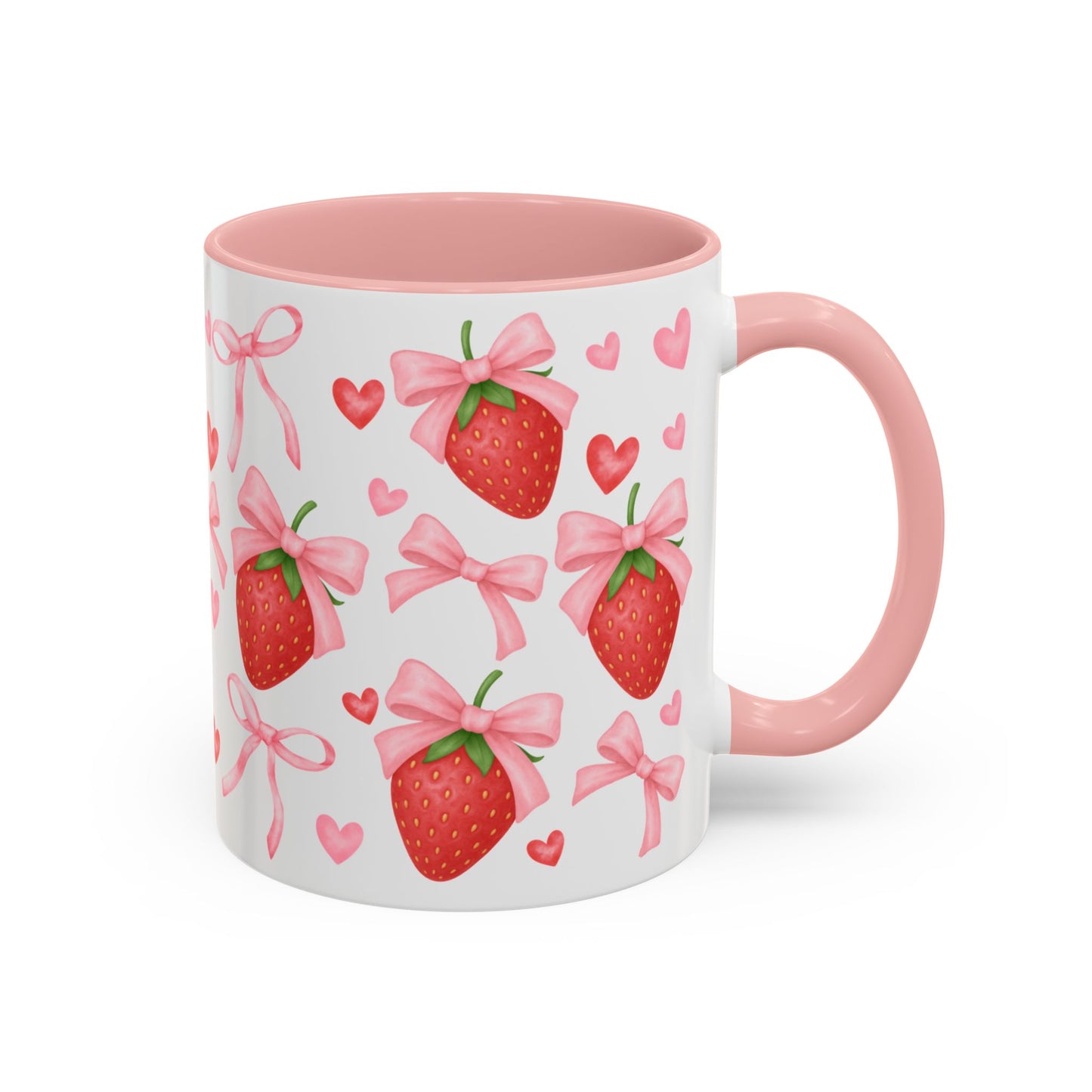 Strawberry Bow Coquette Accent Coffee Mug — 11/15oz Cute Café Aesthetic