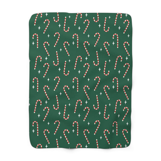 Green Candy Cane Sherpa Blanket