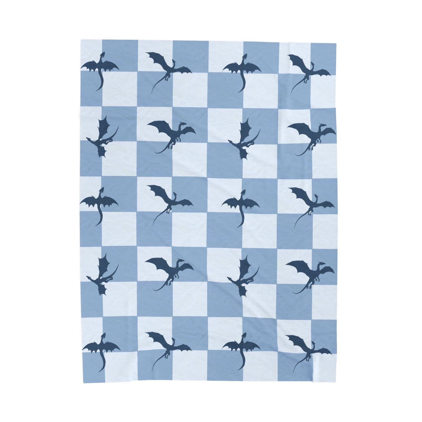 Dragon Fantasy Checkered Velveteen Plush Blanket - Blue