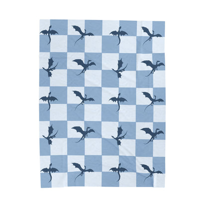 Dragon Fantasy Checkered Velveteen Plush Blanket - Blue