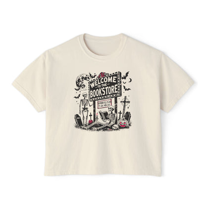 Comfort Colors Crop Tee - Welcome to the Bookstore - Perfect for Book Lovers, Halloween, Cozy Reading Nights, Spooky Vibes