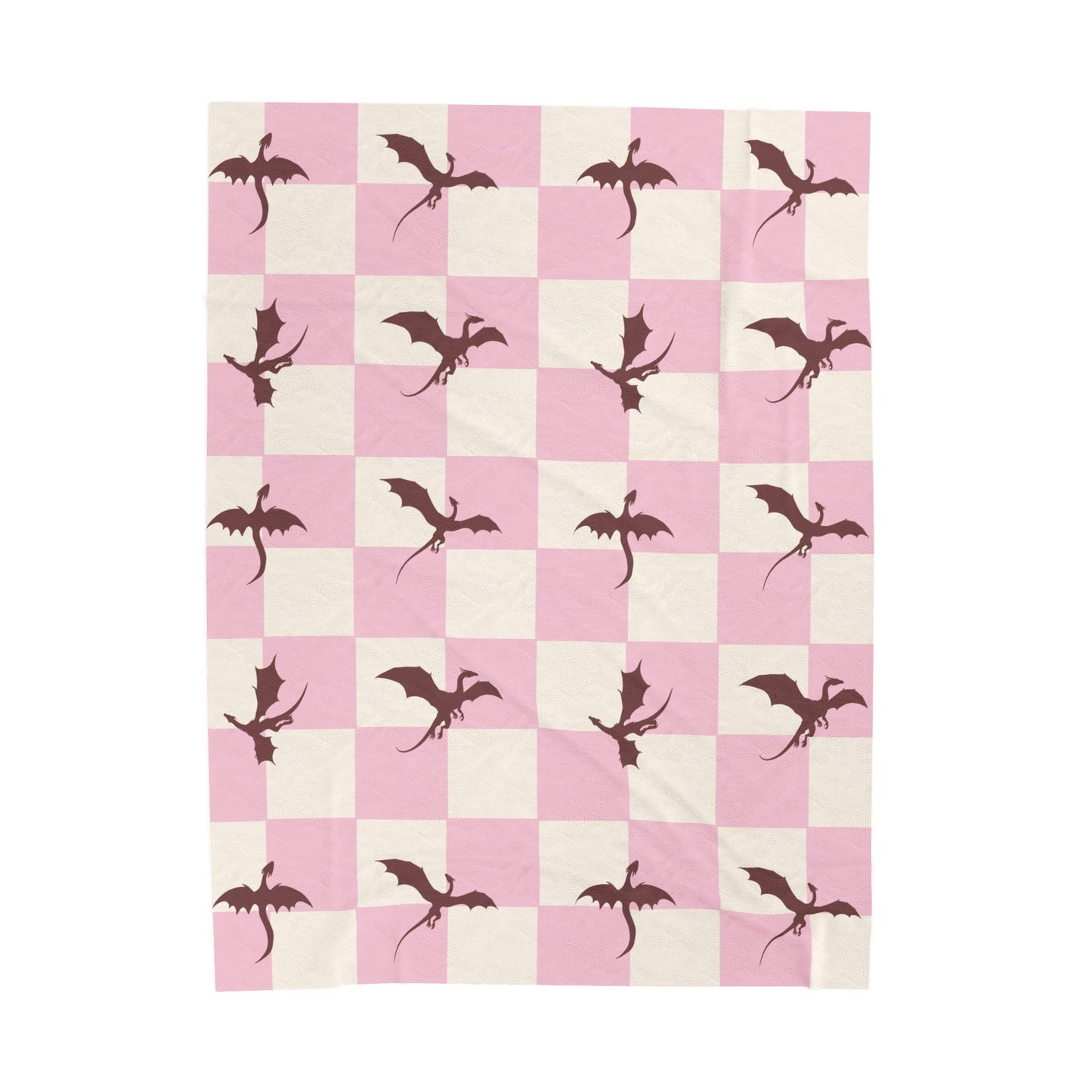 Dragon Fantasy Checkered Velveteen Plush Blanket - Pink