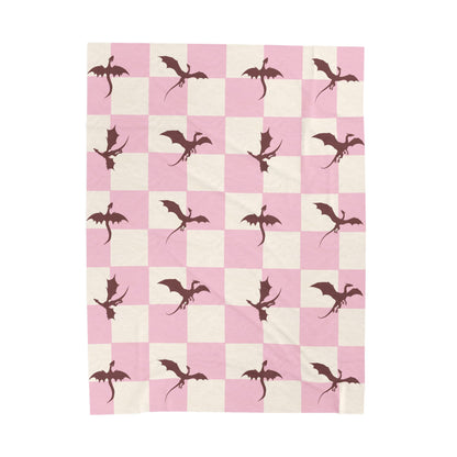 Dragon Fantasy Checkered Velveteen Plush Blanket - Pink