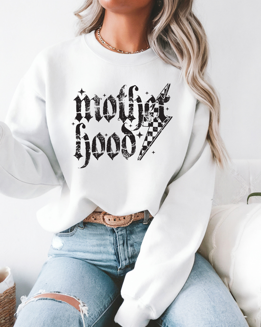 Motherhood Grunge Sweatshirt, Checkered Lightning Bolt, Gift for Moms, Edgy Pullover, Mom Life Jumper, Cool Graphic Sweater