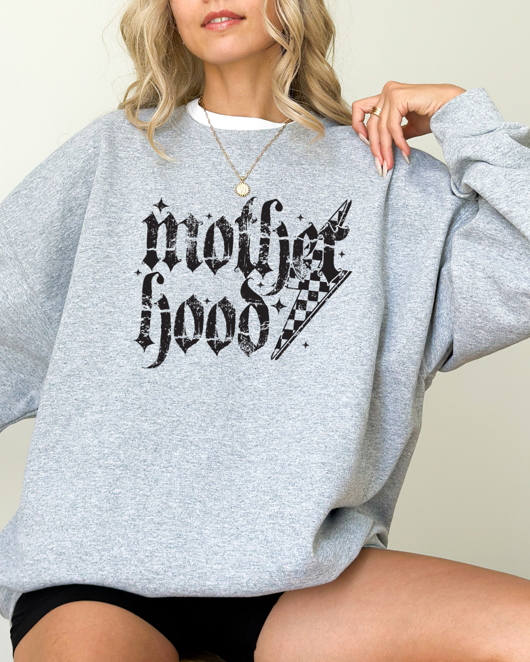 Motherhood Grunge Sweatshirt, Checkered Lightning Bolt, Gift for Moms, Edgy Pullover, Mom Life Jumper, Cool Graphic Sweater