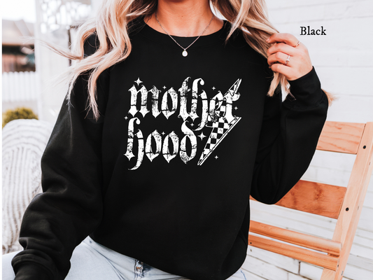 Motherhood Grunge Sweatshirt, Checkered Lightning Bolt, Gift for Moms, Edgy Pullover, Mom Life Jumper, Cool Graphic Sweater
