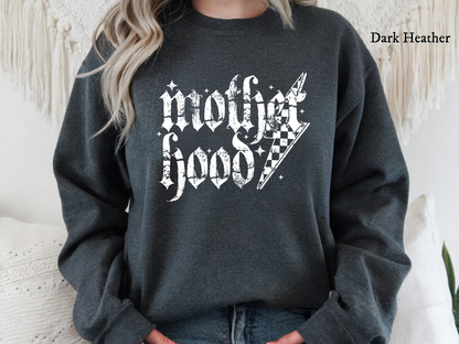 Motherhood Grunge Sweatshirt, Checkered Lightning Bolt, Gift for Moms, Edgy Pullover, Mom Life Jumper, Cool Graphic Sweater
