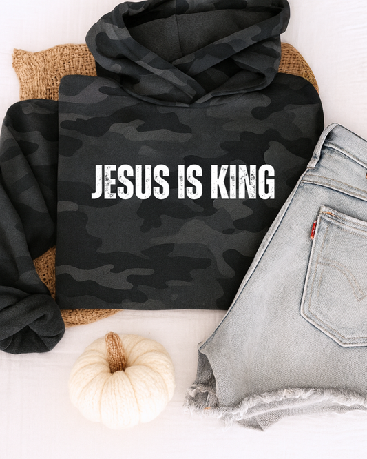 Camo Jesus Is King Cropped Hoodie