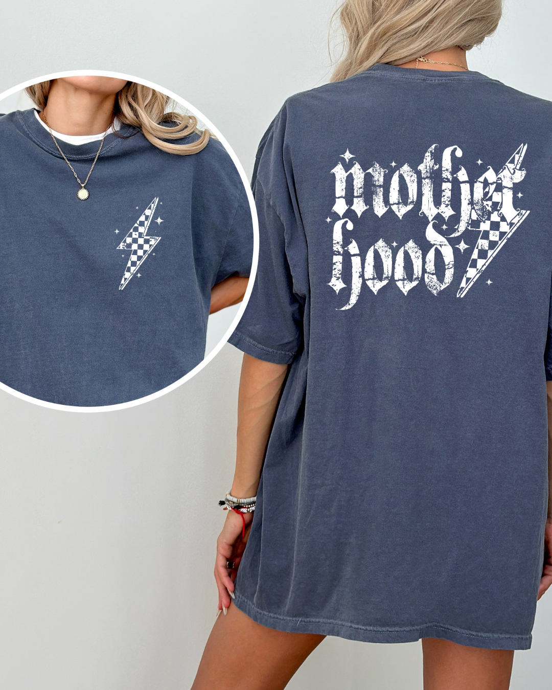 Motherhood Grunge Lightning Bolt Front and Back - Comfort Colors Tee