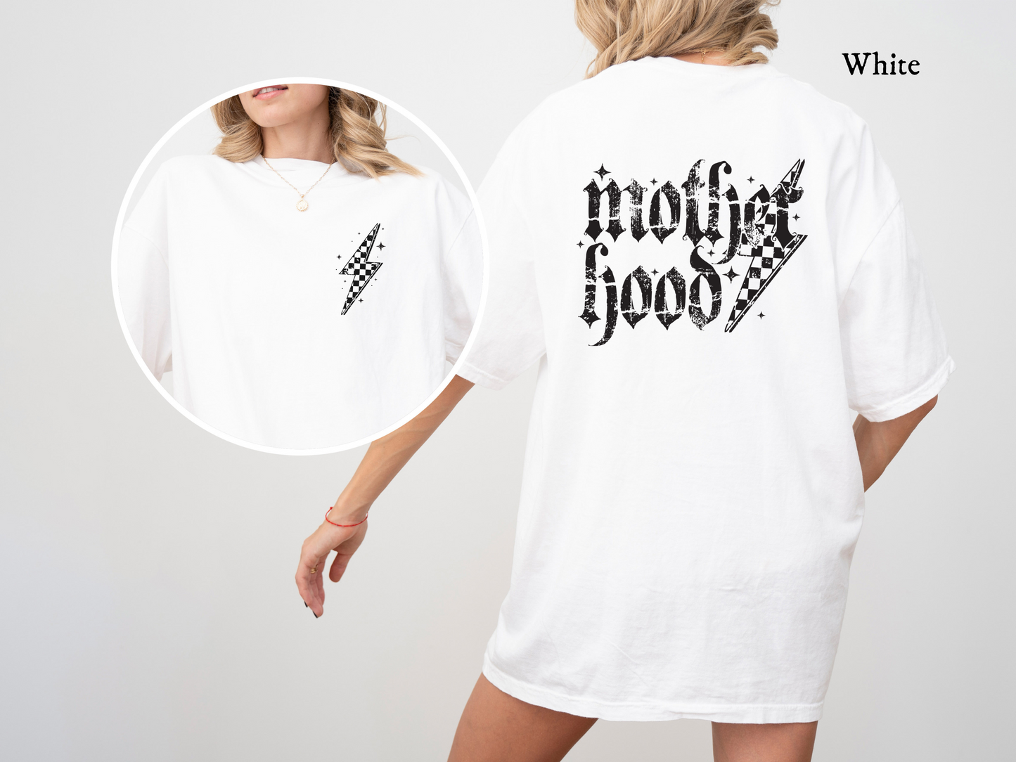 Motherhood Grunge Lightning Bolt Front and Back - Comfort Colors Tee