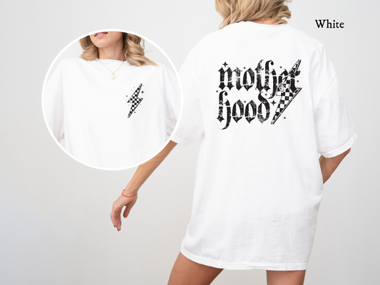 Motherhood Grunge Lightning Bolt Front and Back - Comfort Colors Tee