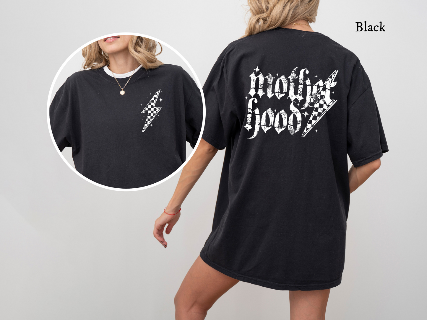 Motherhood Grunge Lightning Bolt Front and Back - Comfort Colors Tee