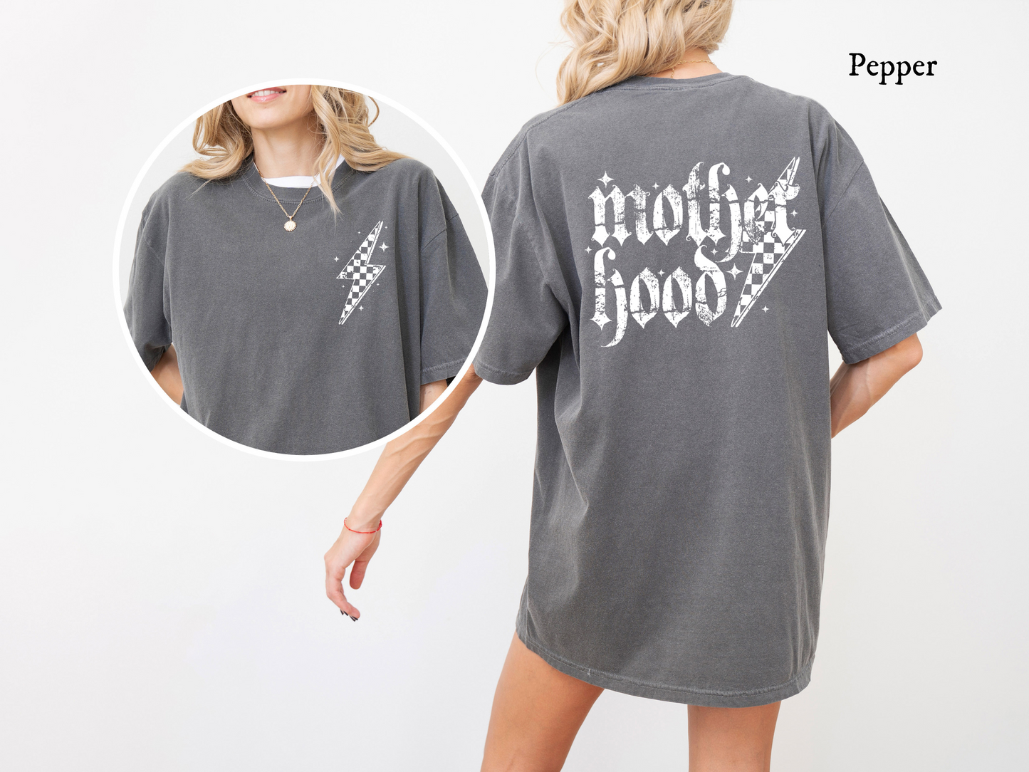 Motherhood Grunge Lightning Bolt Front and Back - Comfort Colors Tee