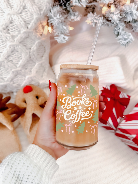 Books and Coffee - Christmas Glass Cup