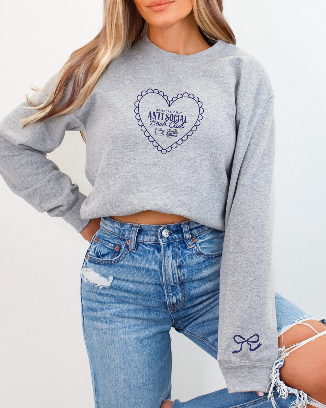 FF x Reading Through Realms - Anti-Social Book Club Sweatshirt - (Sport Grey w/ Blue Stitching)