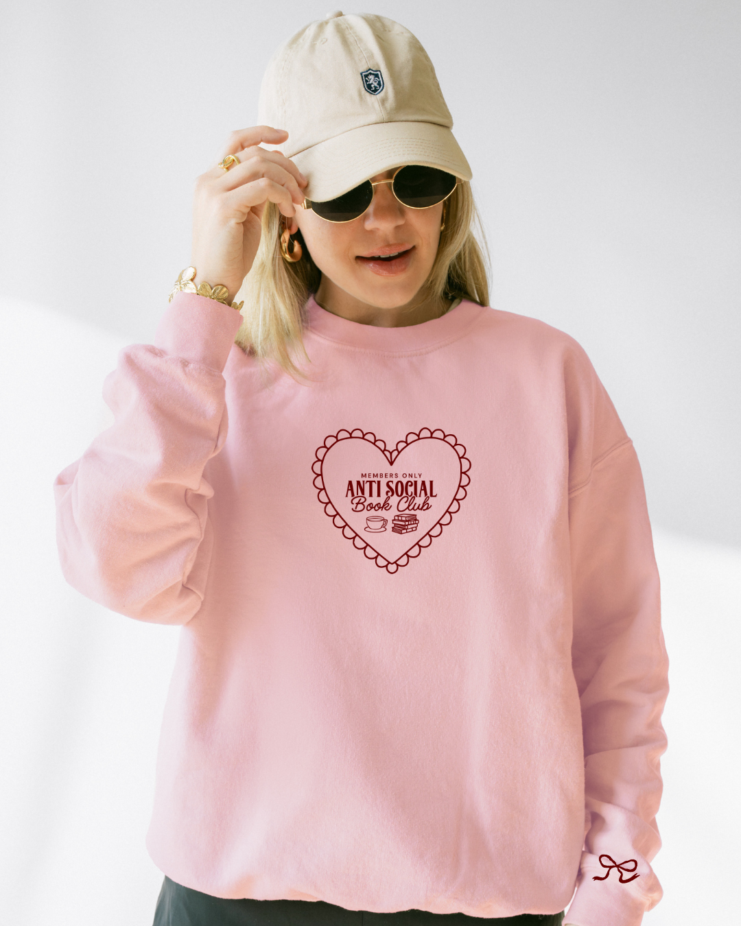 FF x Reading Through Realms - Anti-Social Book Club Sweatshirt - (Pink with Maroon Stitching)
