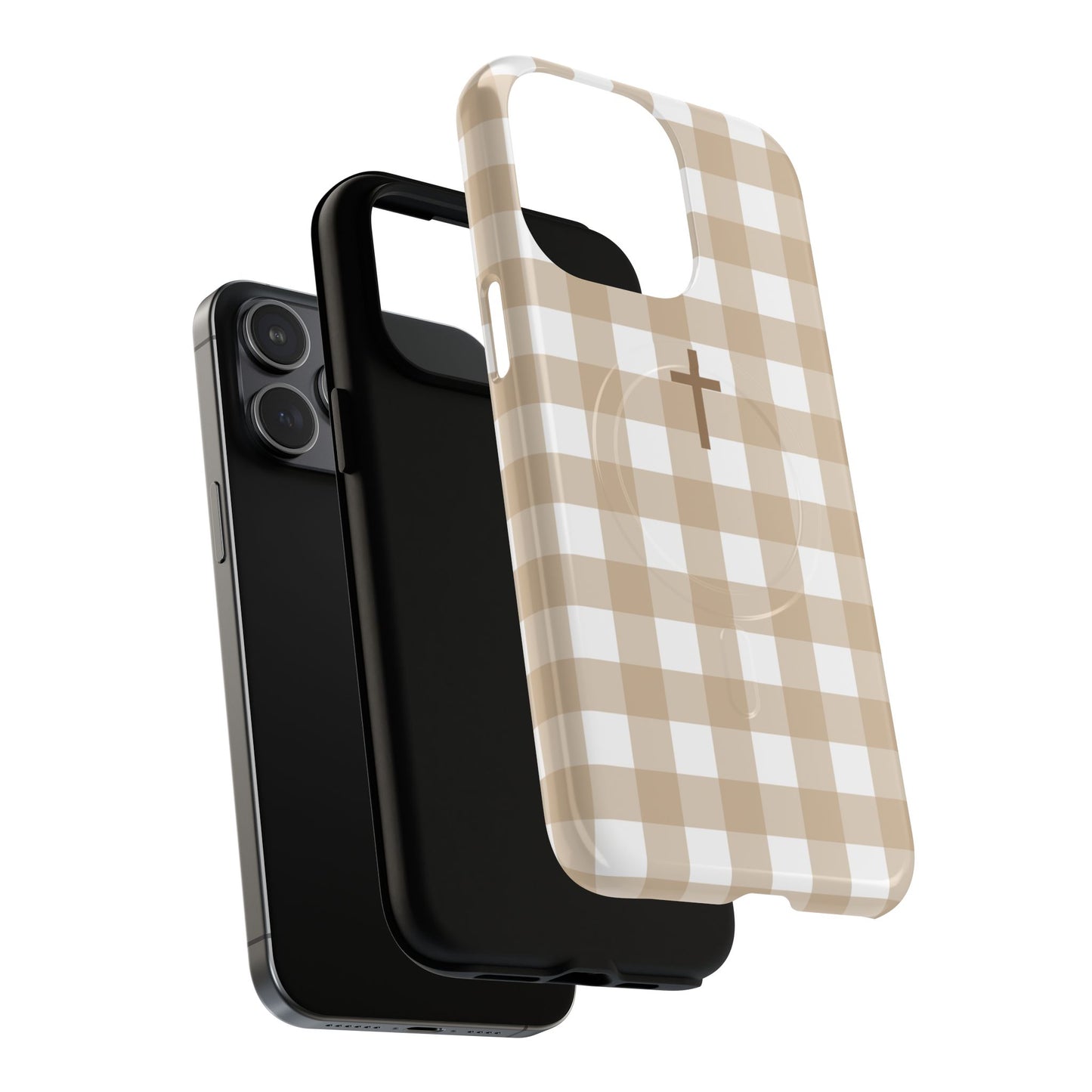 Beige Gingham Cross - Phone Case