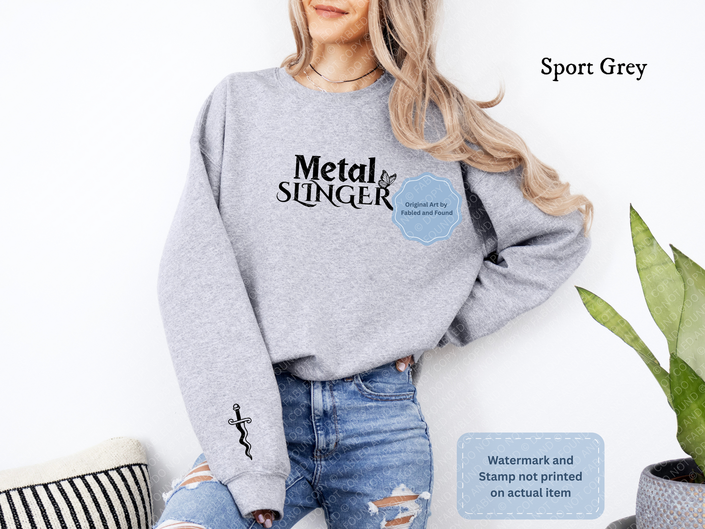 Metal Slinger Embroidered Sweatshirt (Grey with Black Butterfly)