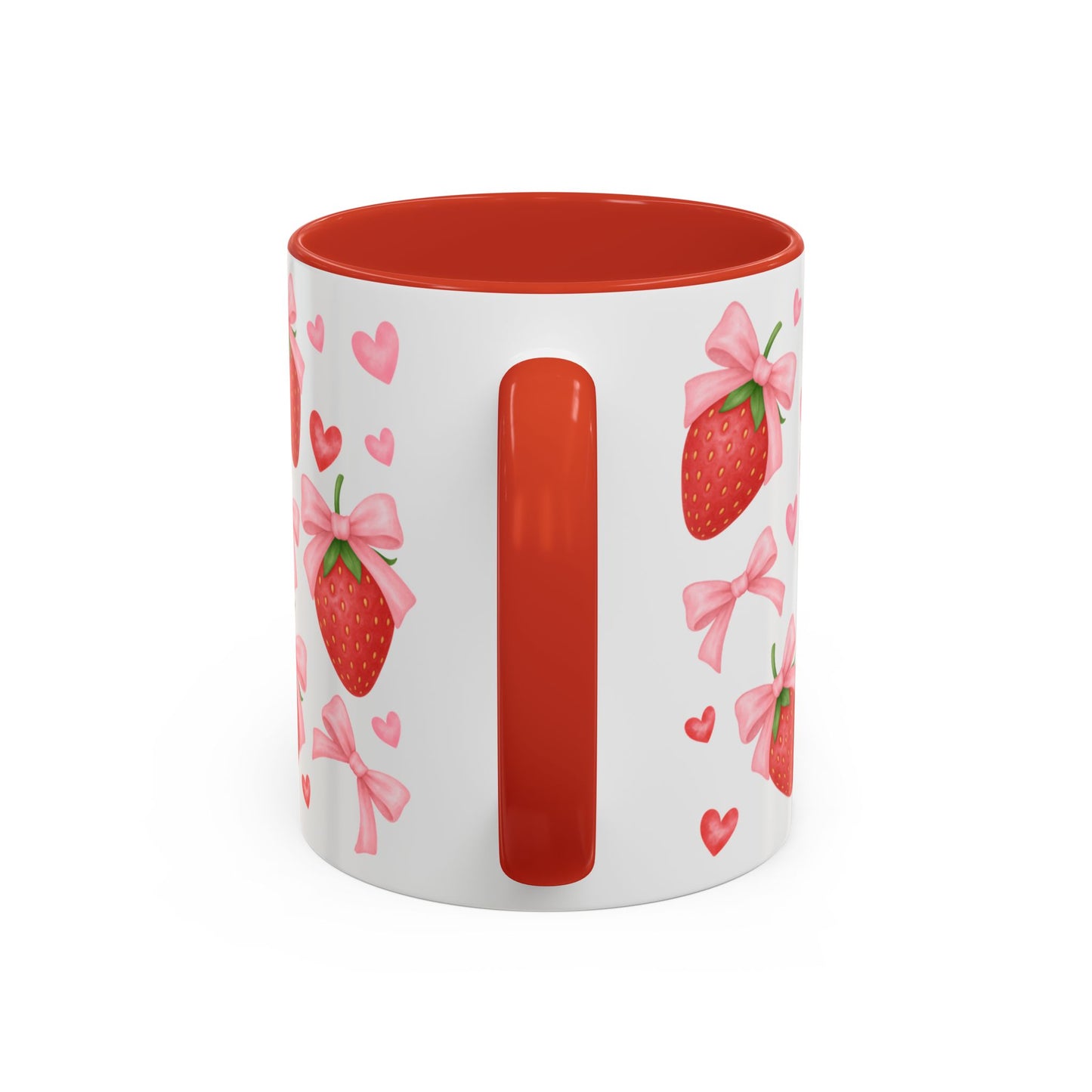 Strawberry Bow Coquette Accent Coffee Mug — 11/15oz Cute Café Aesthetic