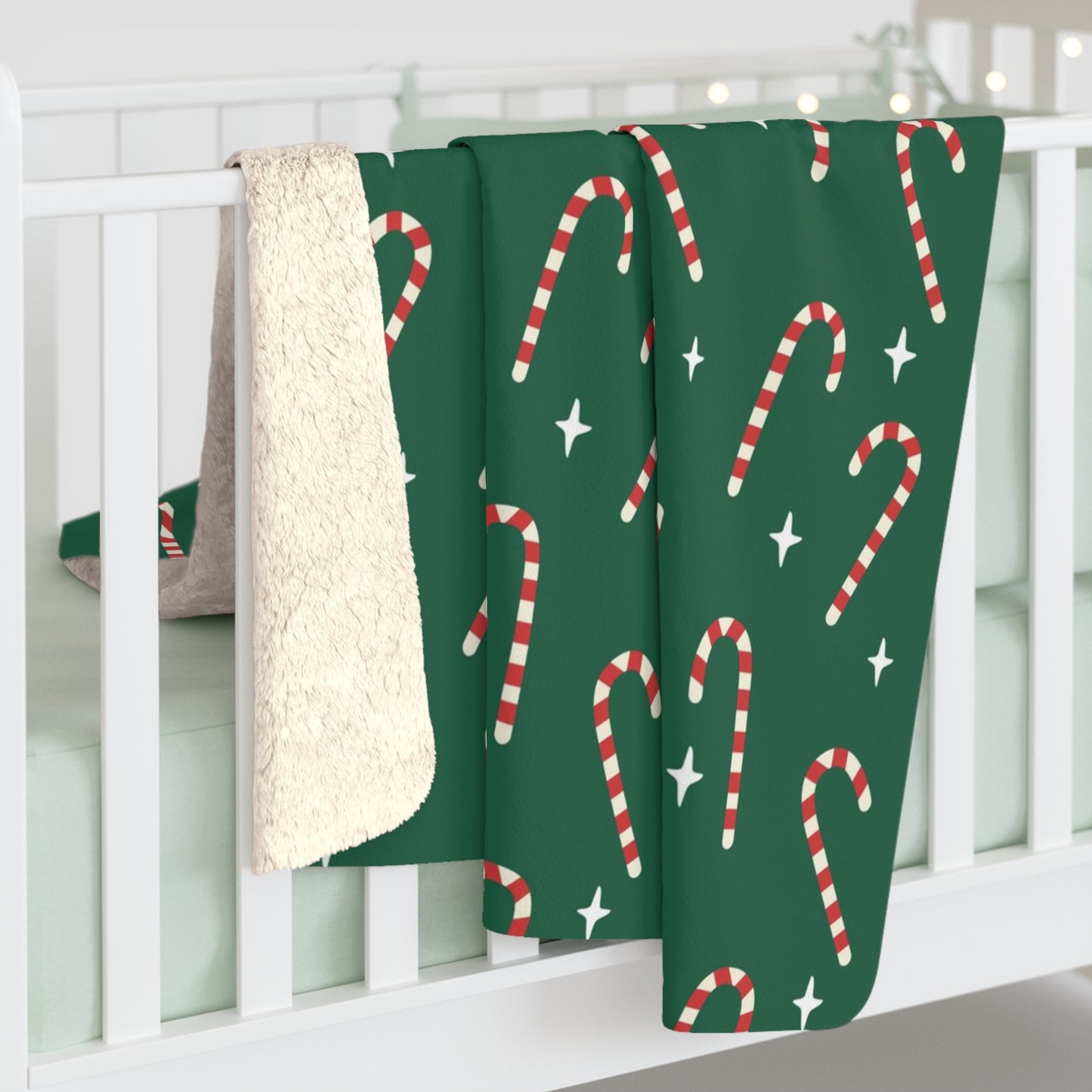 Green Candy Cane Sherpa Blanket