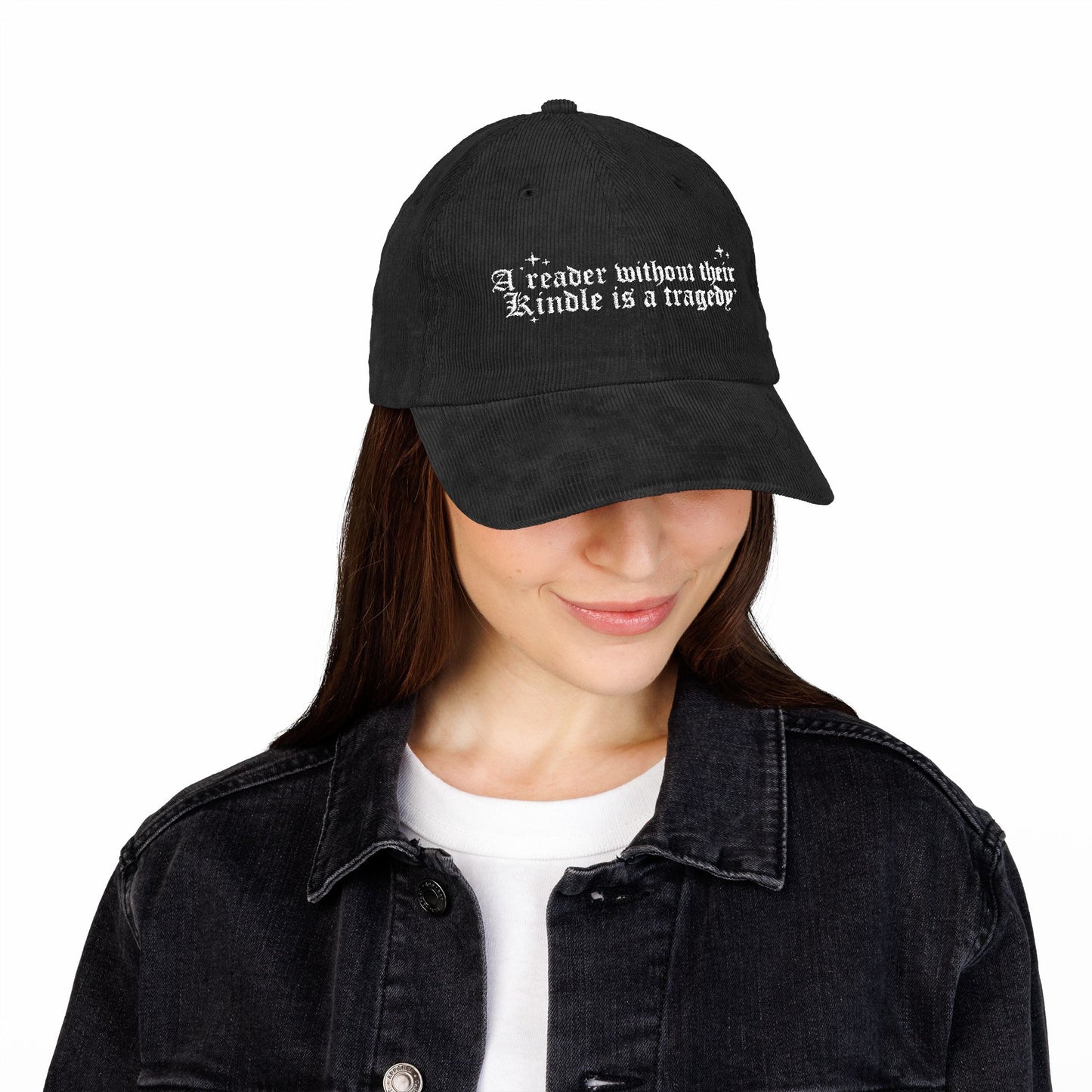 A Reader Without Their Kindle - Embroidered Corduroy Hat