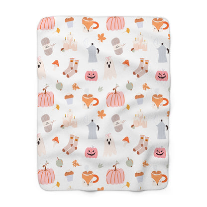 Fall Girlie Pattern Sherpa Fleece Blanket | Perfect for Autumn Comfort, Halloween Decor, Snuggling, Gifts for Her, Home Decor