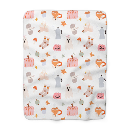 Fall Girlie Pattern Sherpa Fleece Blanket | Perfect for Autumn Comfort, Halloween Decor, Snuggling, Gifts for Her, Home Decor