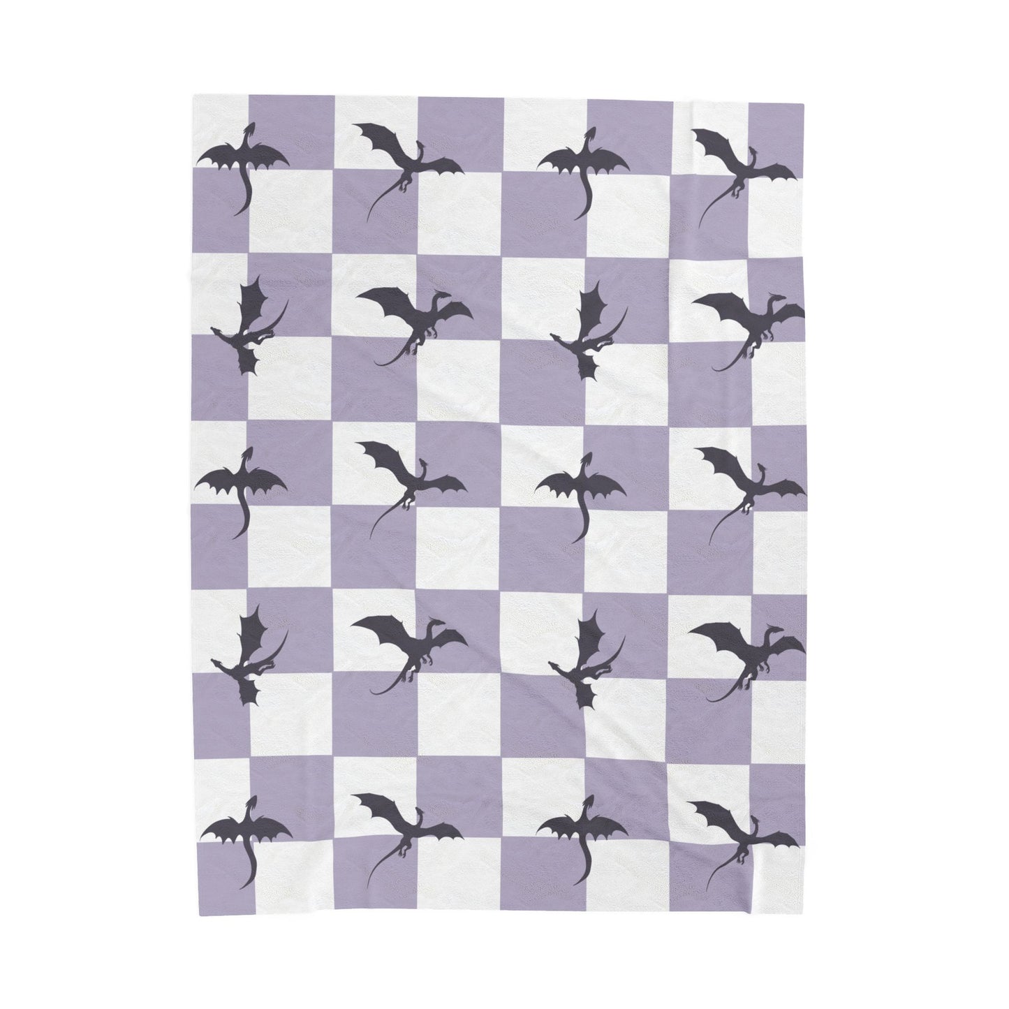 Dragon Fantasy Checkered Velveteen Plush Blanket - Lavender