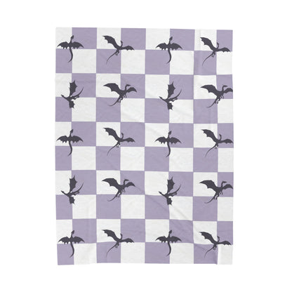 Dragon Fantasy Checkered Velveteen Plush Blanket - Lavender