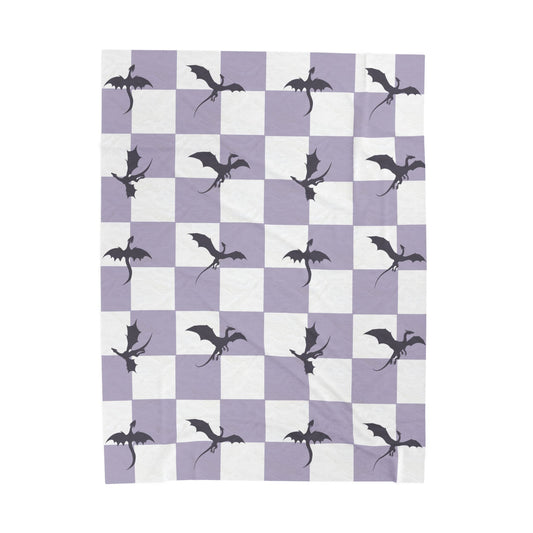 Dragon Fantasy Checkered Velveteen Plush Blanket - Lavender