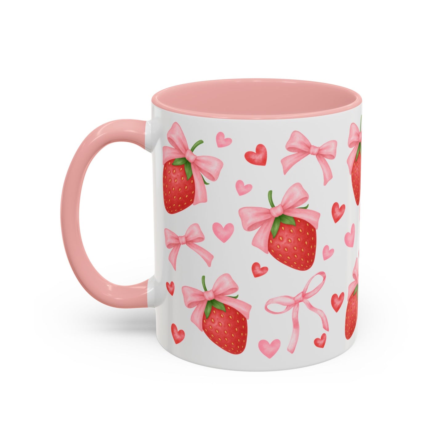 Strawberry Bow Coquette Accent Coffee Mug — 11/15oz Cute Café Aesthetic