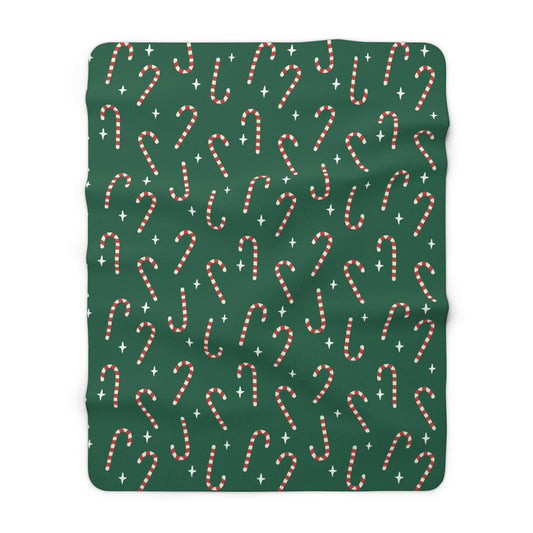 Green Candy Cane Sherpa Blanket