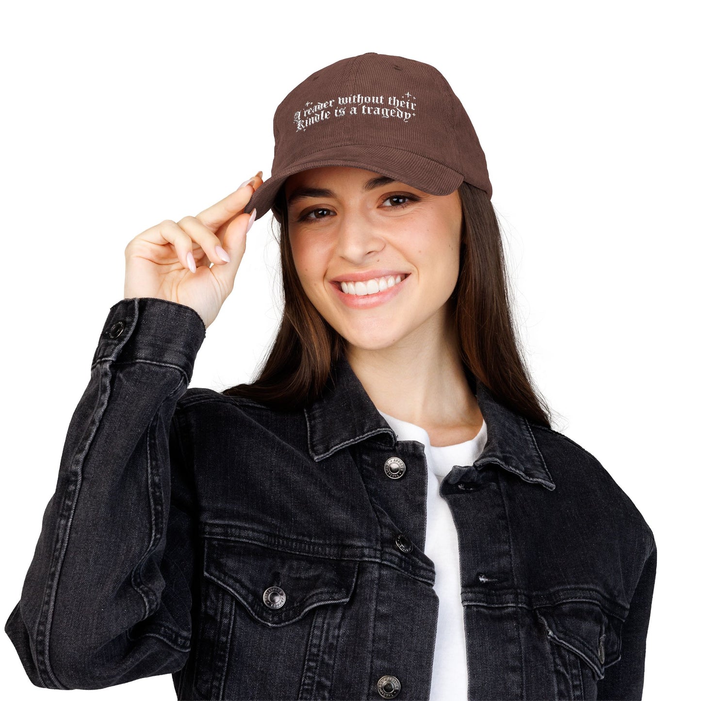 A Reader Without Their Kindle - Embroidered Corduroy Hat