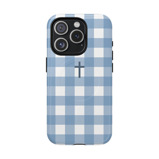 Blue Gingham Cross - Phone Case