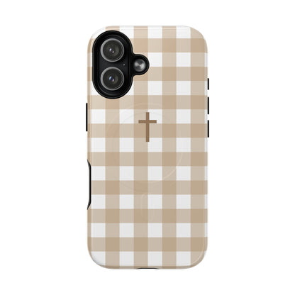 Beige Gingham Cross - Phone Case