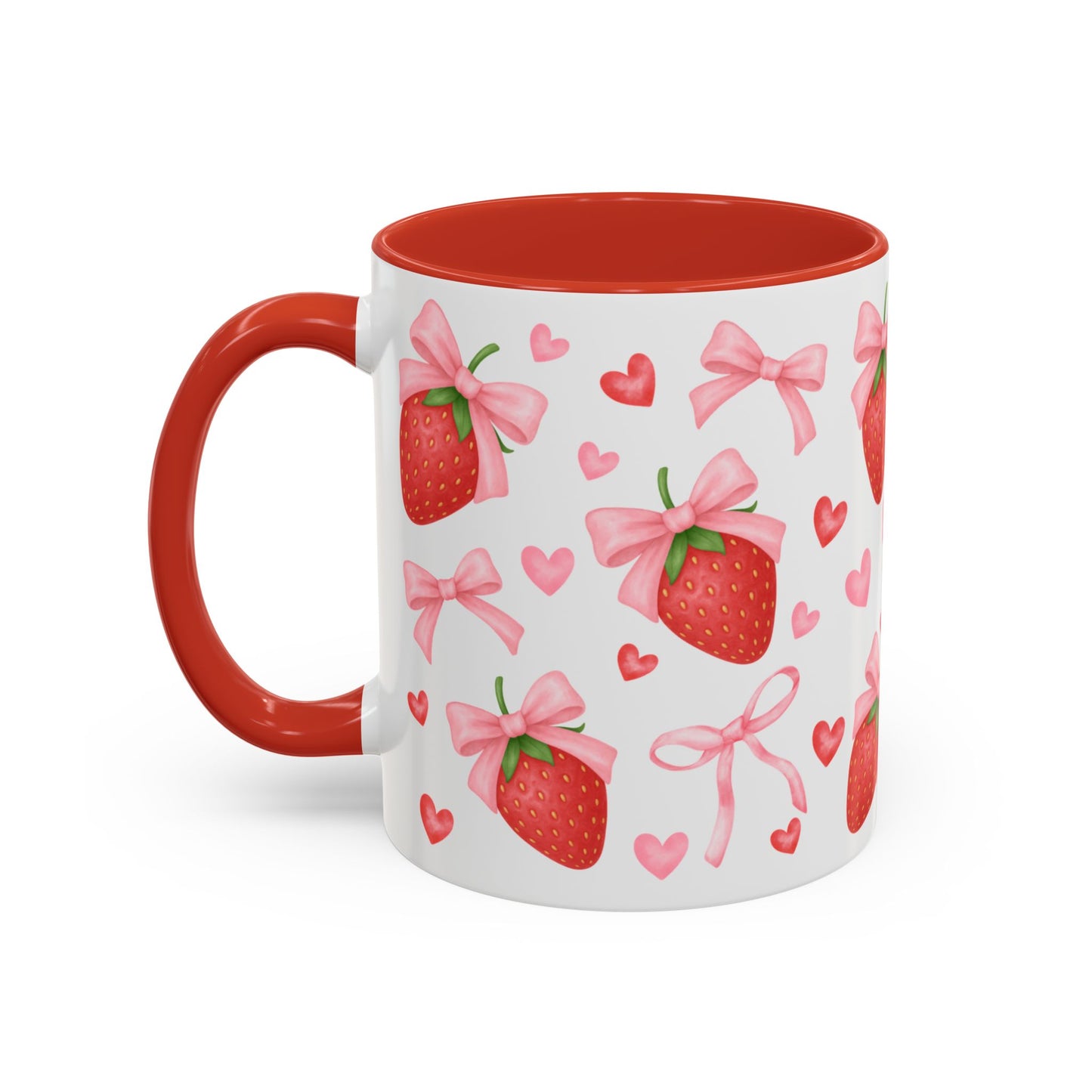 Strawberry Bow Coquette Accent Coffee Mug — 11/15oz Cute Café Aesthetic