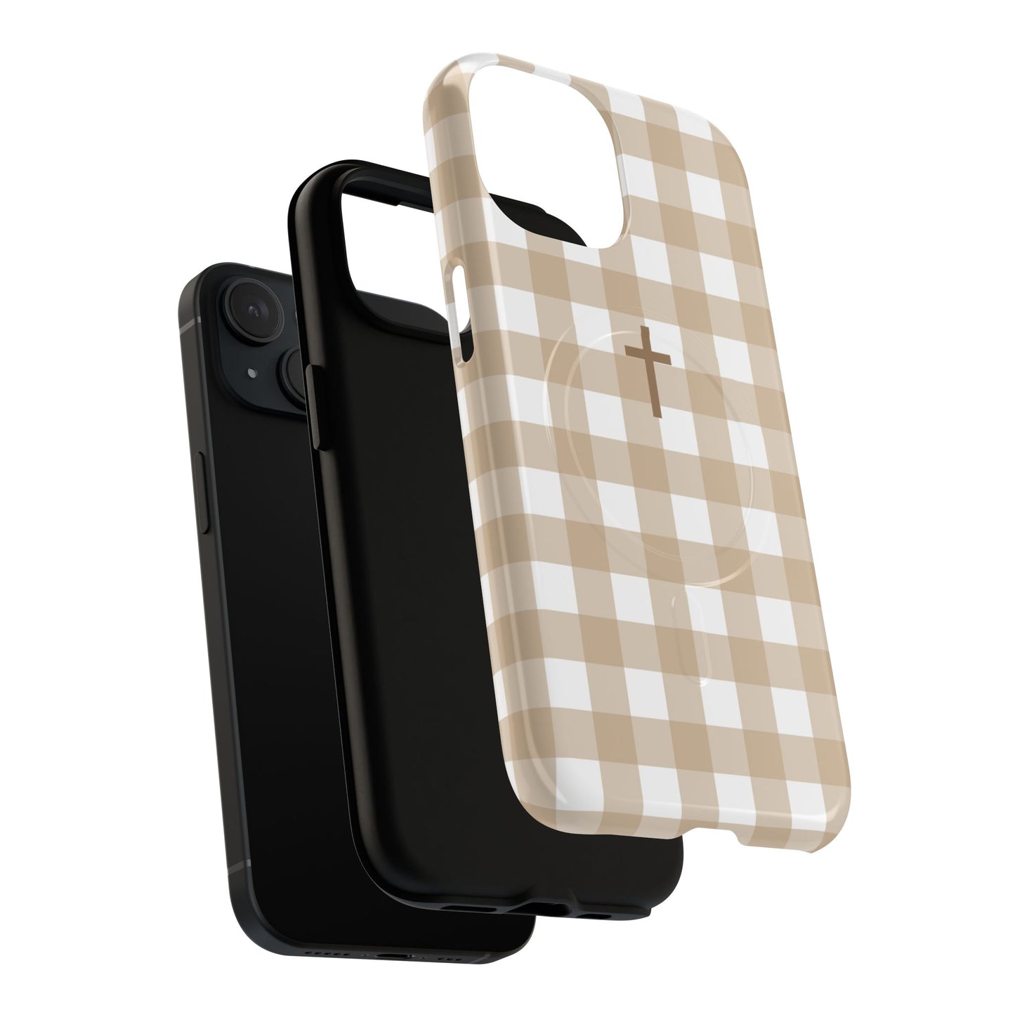 Beige Gingham Cross - Phone Case